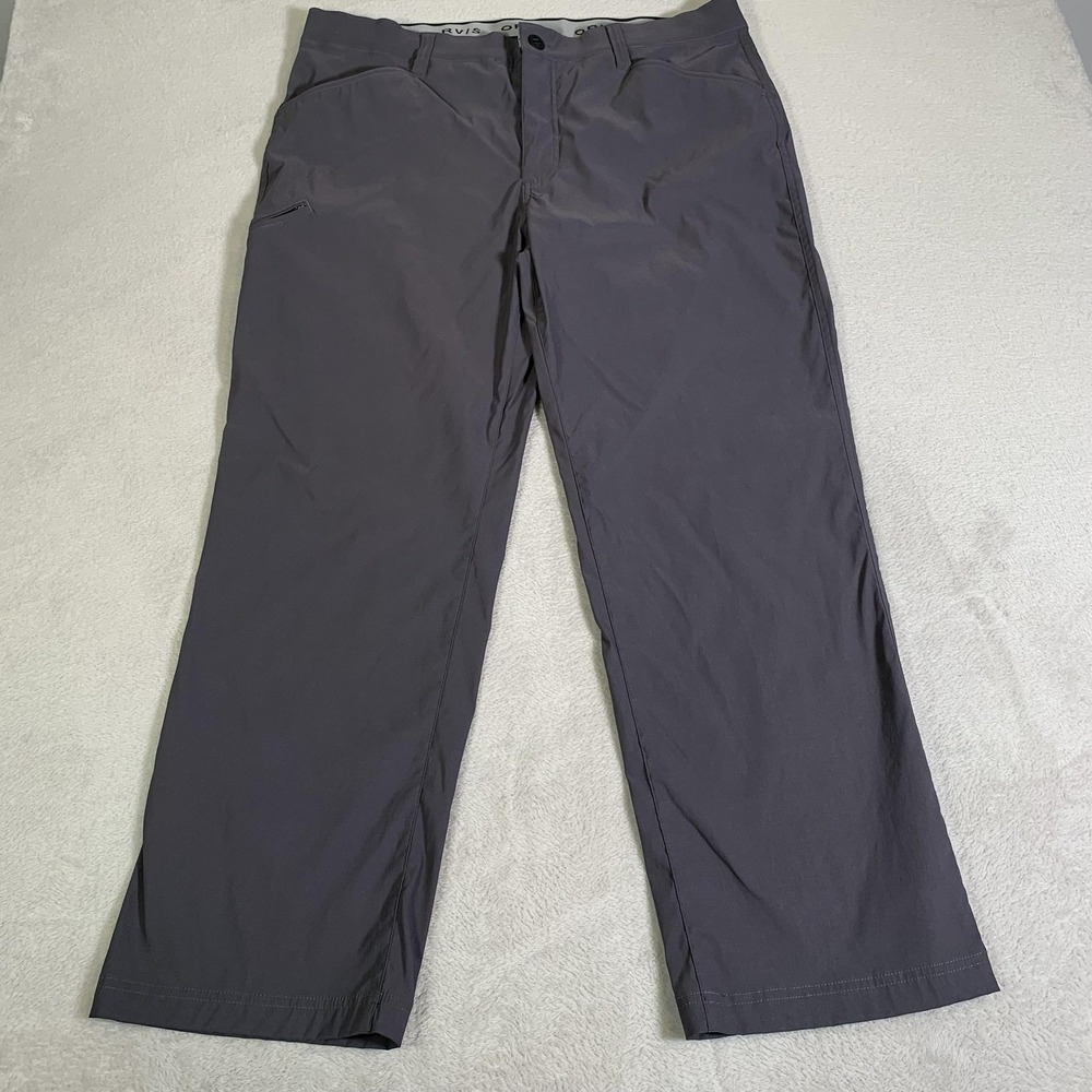 Orvis Pants‎ Mens 40x30 Gray Stretch Hiking Water Repellent Zip Pockets Travel